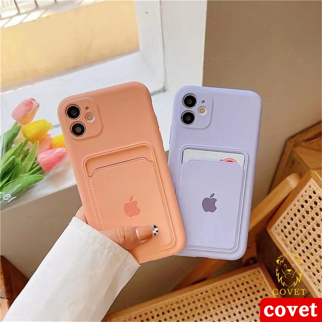 COVET Silicone phone case with card holder Case Capa Capinha De Celular for Para Iphone 11 12 13 Pro Max X Xs Xr XS MAX 7 8 Plus SE 2020