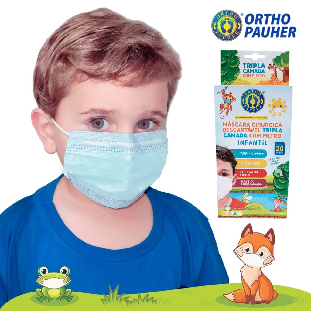 100 Máscaras Infantil Descartável Tripla Camada Ortho Pauher c/ Filtro e  Clipe Nasal + Brindes! | Shopee Brasil
