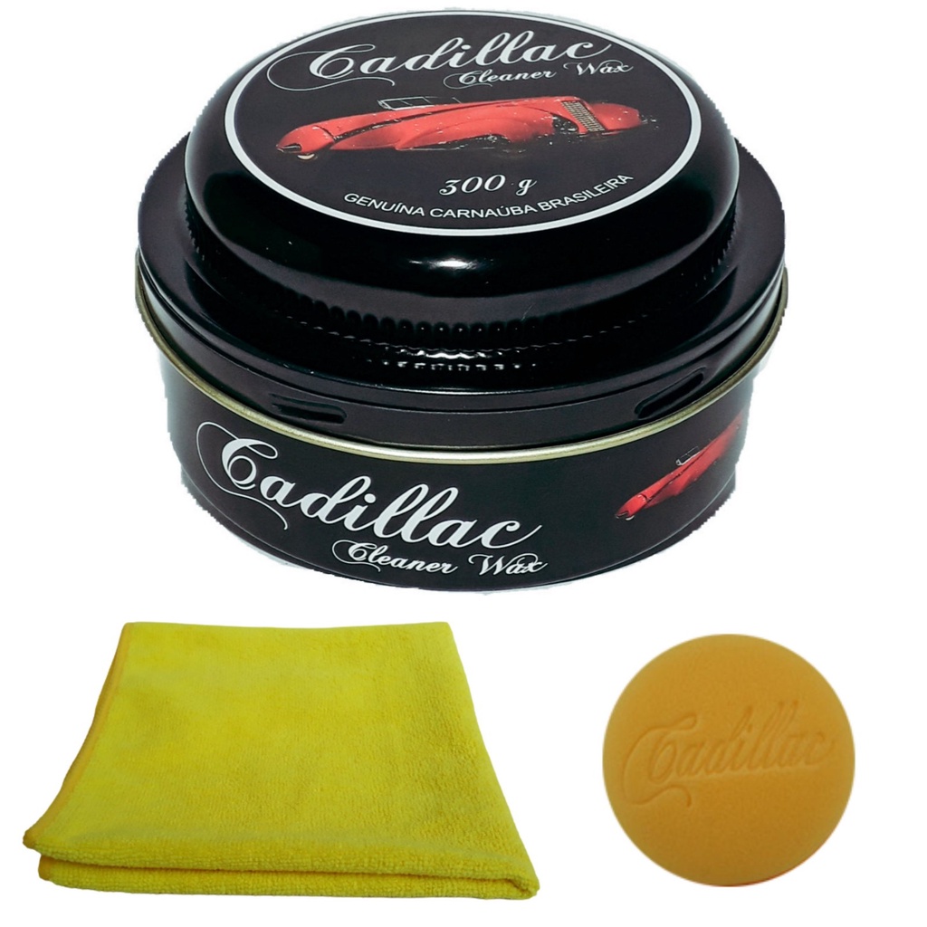 Cera de Carnauba Cadillac 300g + Toalha de Microfibra Brilho Polimento Automotiva Proteção