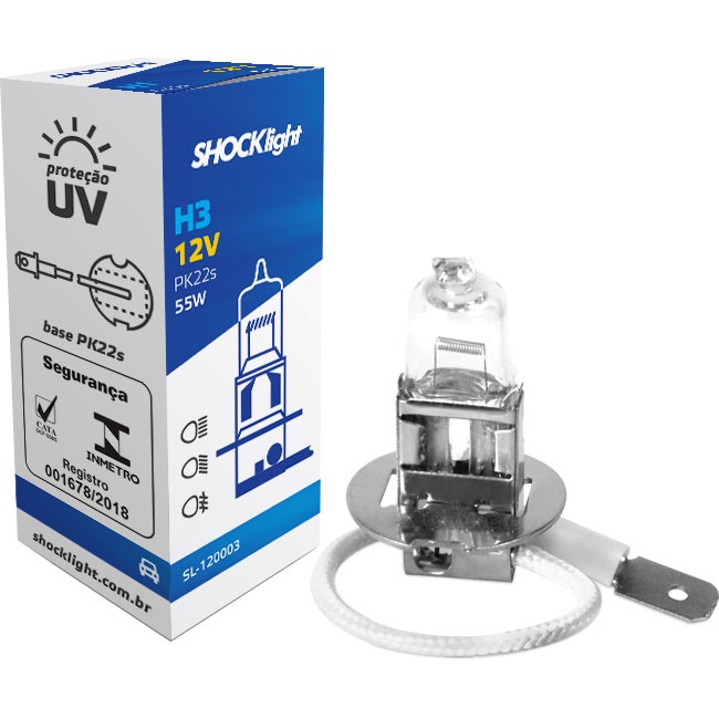 Par Lampada Shocklight Halogena Standart H3 12v 55w Pk22s em Oferta na Shopee