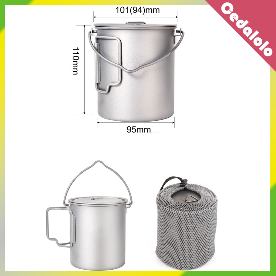 [cedalolo] Lightweight Titanium Camping Pot with Lid, Portable Water Mug Cup Cookware for Outdoor Backpacking Picnic