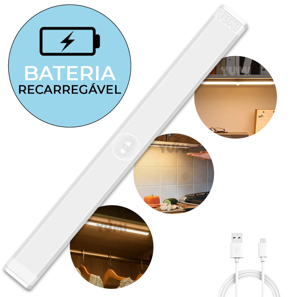 Luminária Sobrepor Led 50cm Tubular Branco Quente ou Frio C/ Sensor de Presença Recarregável USB Cozinha Closet Armários em Oferta na Shopee