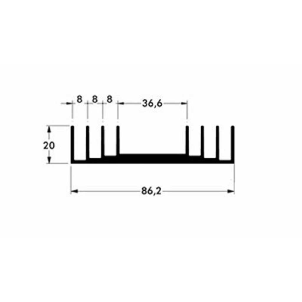 Dissipador Calor Alumínio 8,6cm Largura x 2cm altura com 15cm Comprimento — imagem 2 de 2