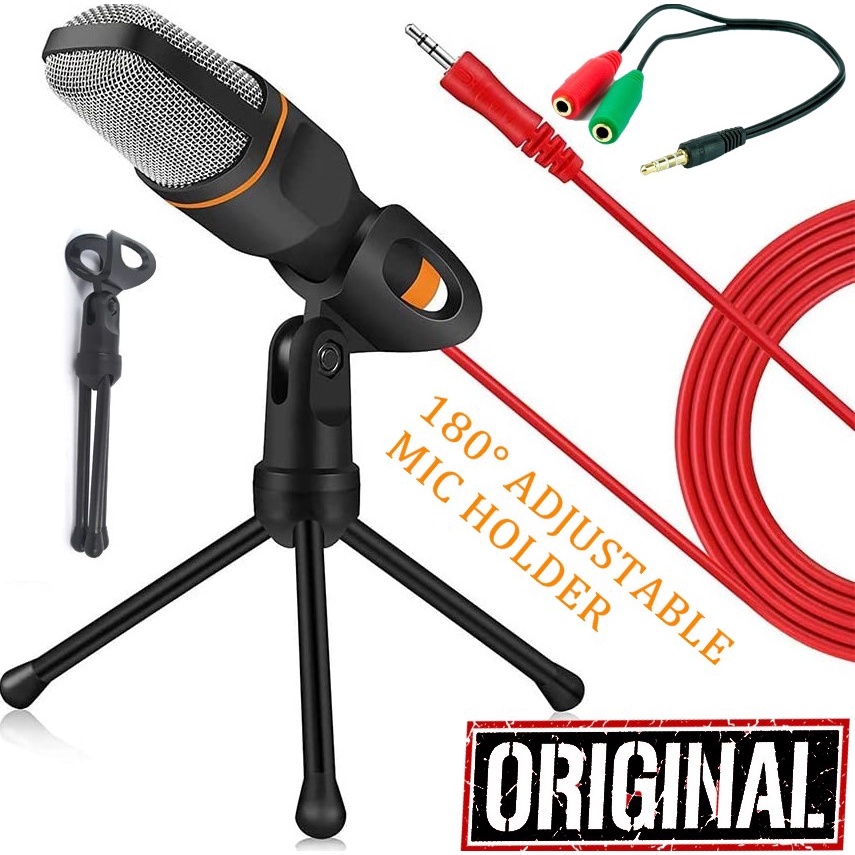 Microfone Condensador De Mesa Profissional Pc Celular Computador Vídeos + Suporte Pedestal Tripé Captação Youtuber P2 P3