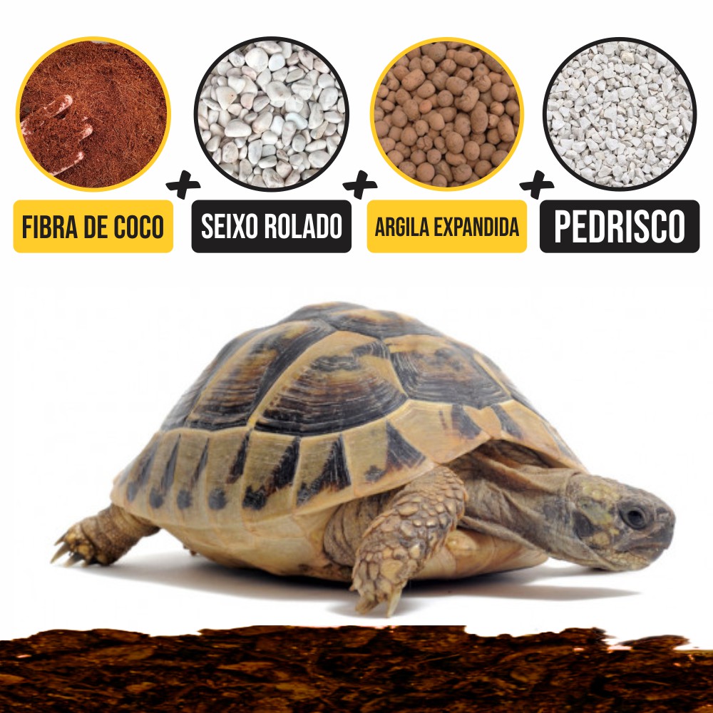 Kit Terrario De Jabutis E Cágados Com Fibra De Coco Em Pó + Argila Expandida + Seixo Rolado Pedra Branca Nº1 + Pedrisco Branco