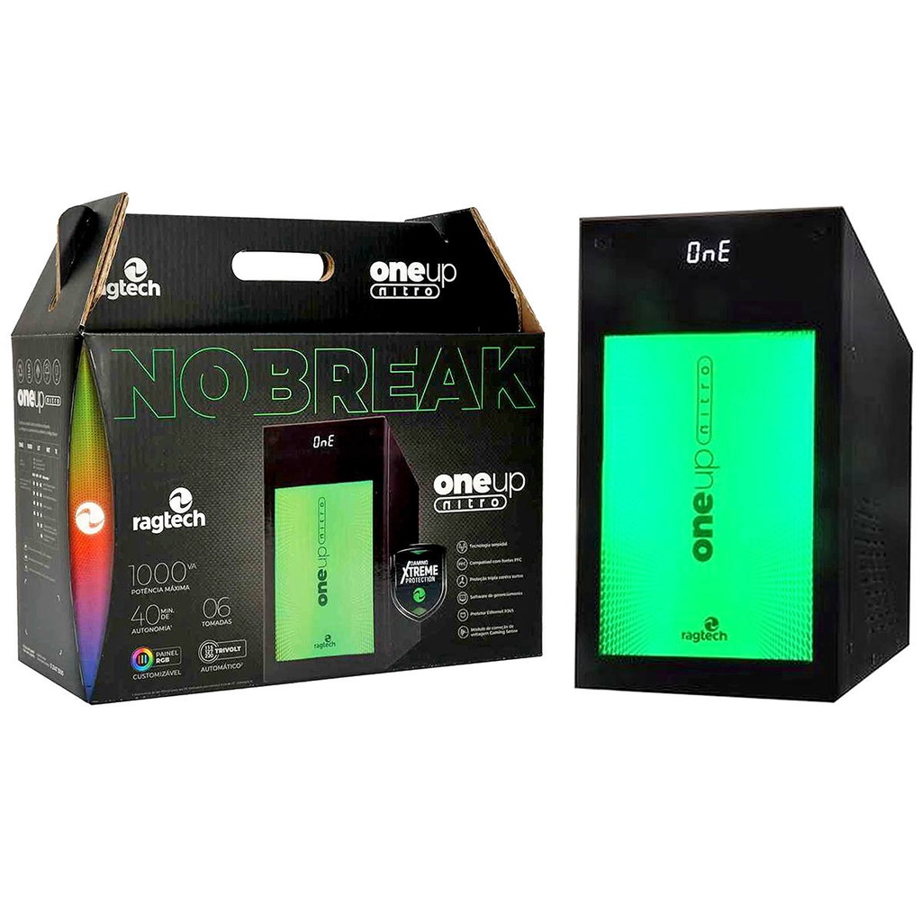Nobreak Gamer 1000VA 700W Senoidal Pura Módulo Gamming Sense p/ PC Gamer Ragtech OneUp