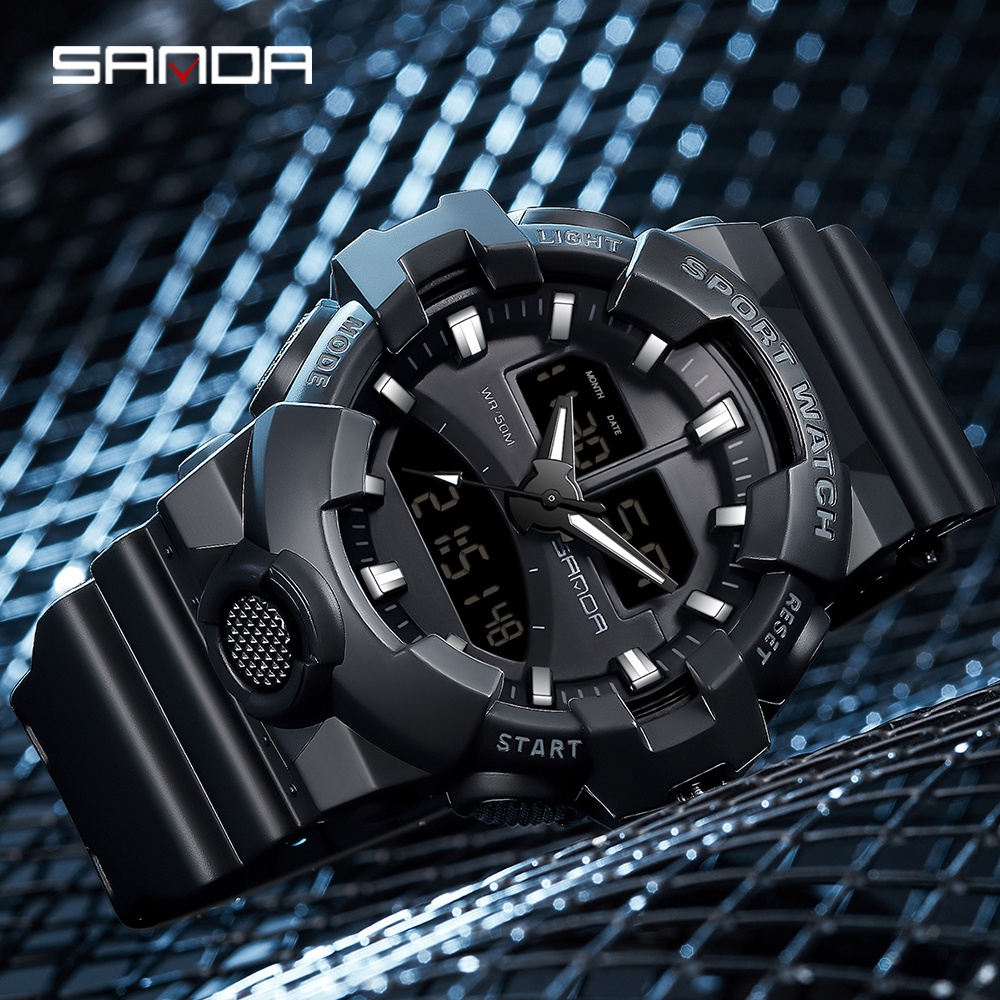 SANDA Relógio De Pulso De Quartzo Masculino Com Mostrador Duplo/Digital LED Luminoso Calendário 3130-2
