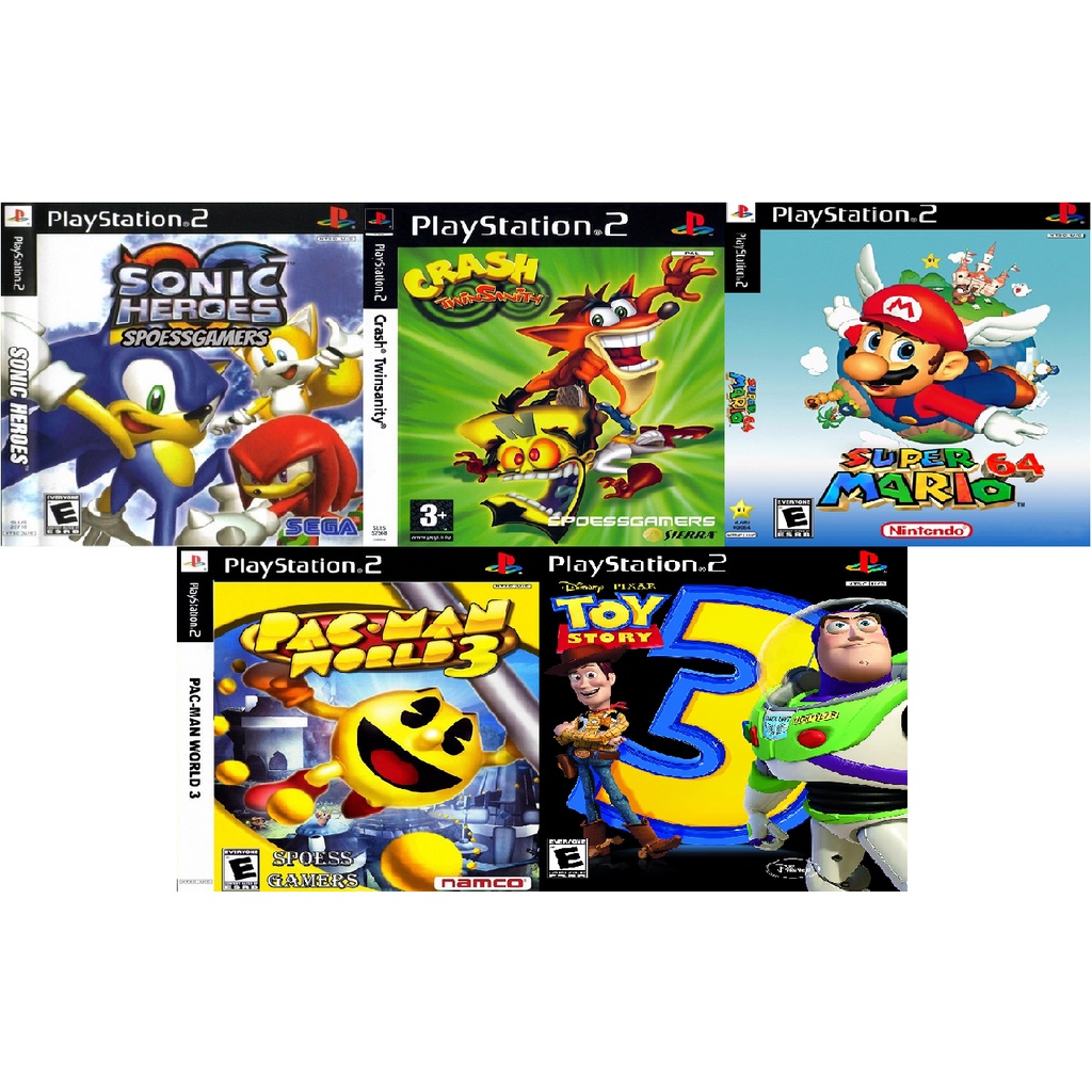 Games PS2 5 Jogos  Sonic Crash Mario 64 Pac Man Toy Story 3 Infantil Criança PLAY 2 Promoção