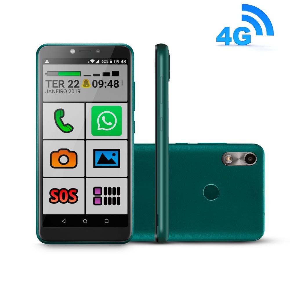 Novo Celular do Idoso 4G verde com Internet e WhatsApp letras e números grandes 64GB