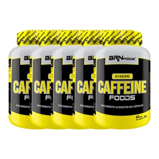 Kit 5 Potes de Cafeína 8 Hours Caffeine Foods 60 Caps - BRN Foods em Oferta na Shopee