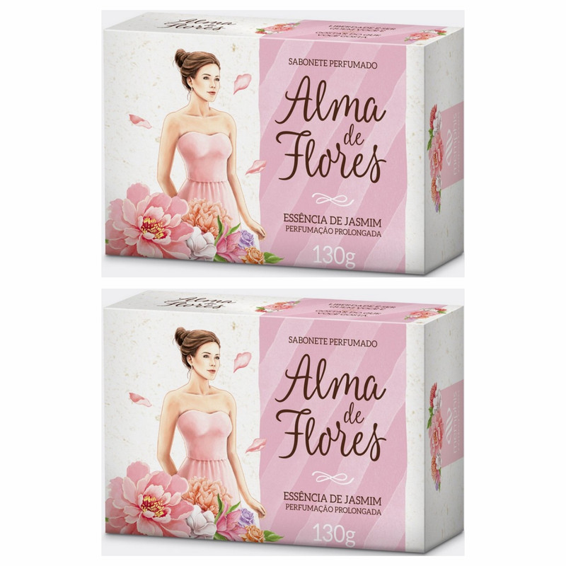 Kit 2 Sabonete Perfumado Alma De Flores Em Barra Jasmim 130g