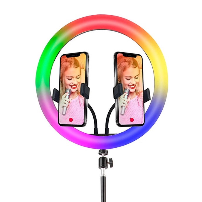 Luminária portátil USB Ring Light Color 12 polegadas, tripé e 2 adaptadores p/ Smartphone