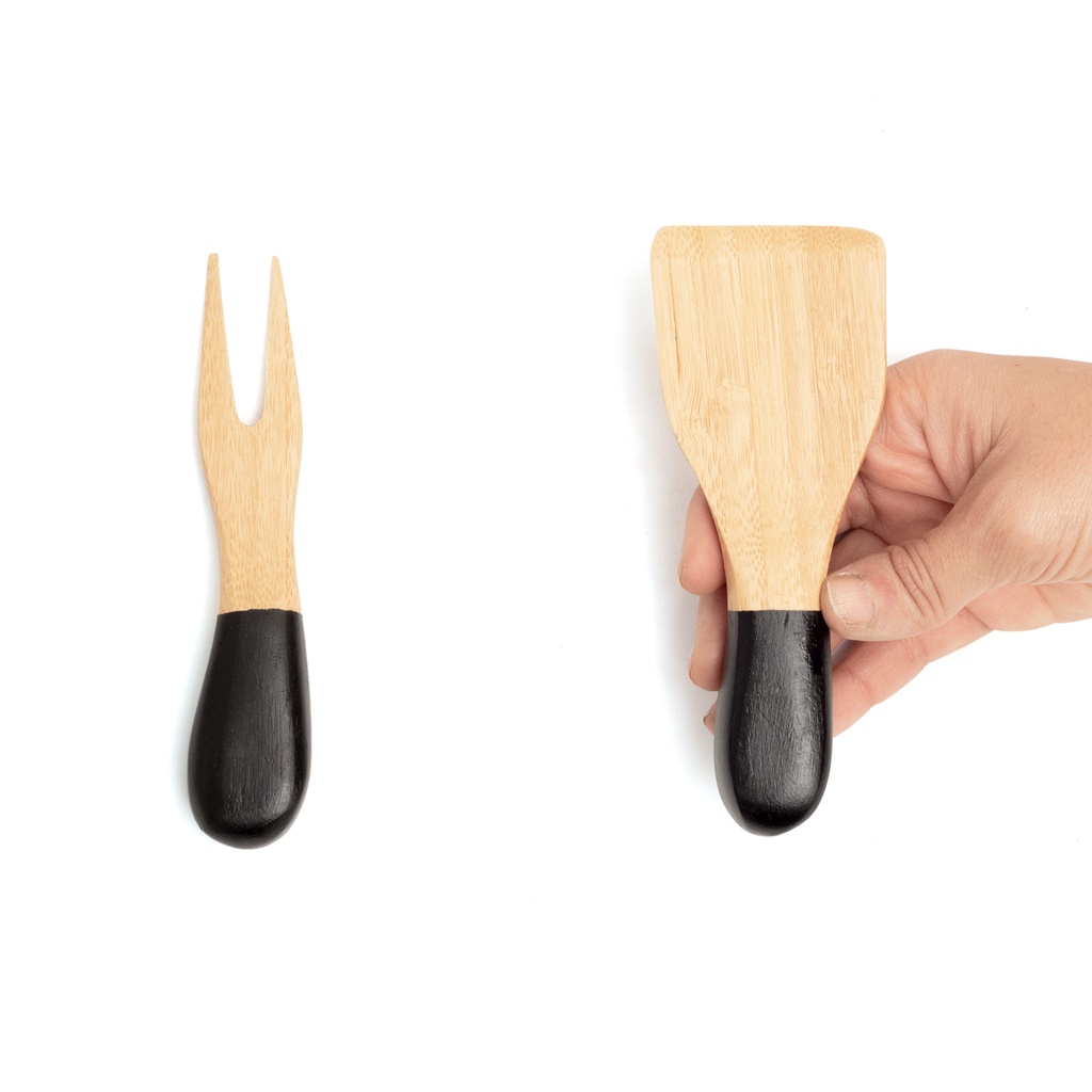Detalhes do Jogo De Utensílios Para Queijo De Bambu 2pcs Preto - Oikos