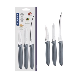 Jogo de Facas Plenus Lâminas Aço Inox e Cabos Cinza 3 Peças - Tramontina em Oferta na Shopee