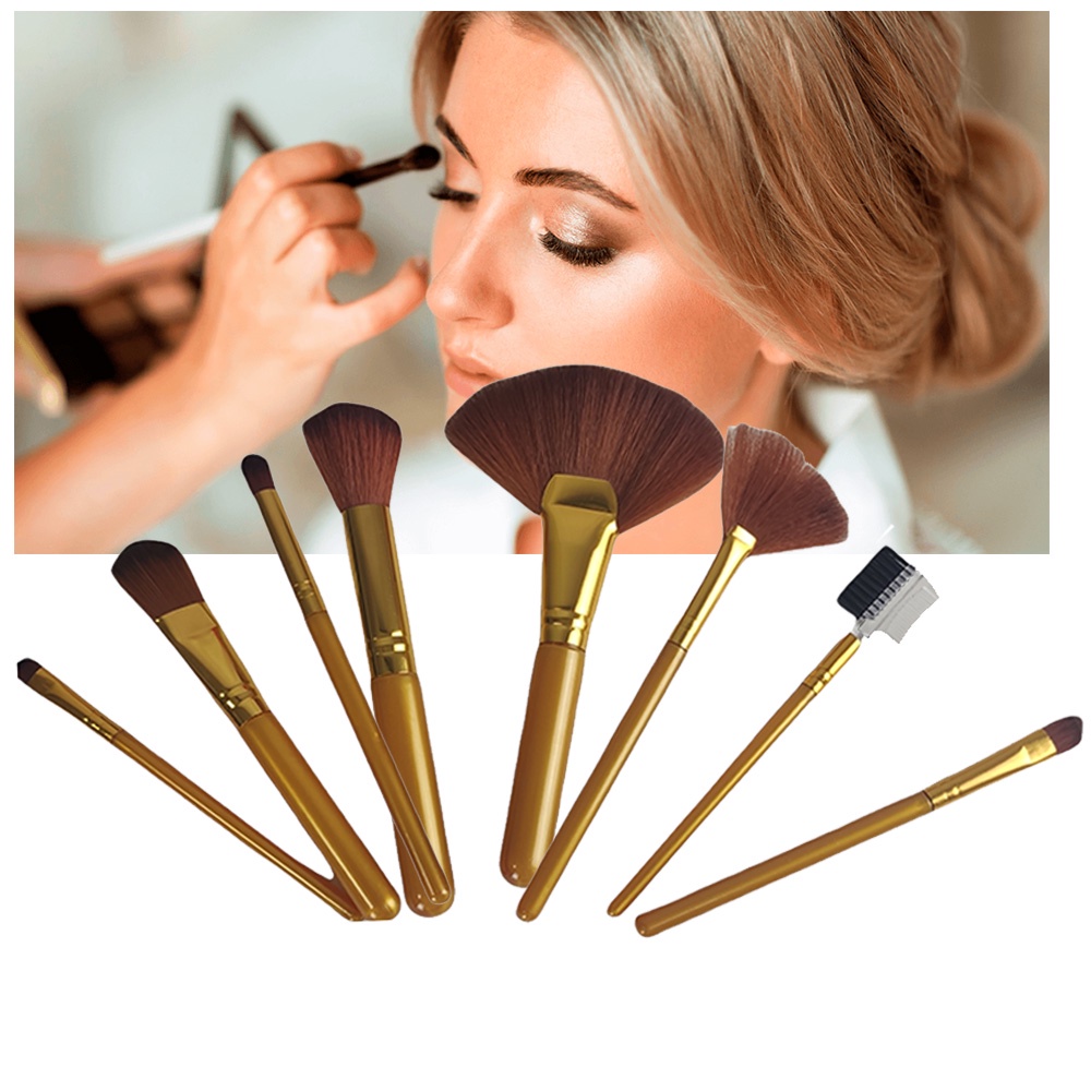 Pincel Kit 8 Peças Maquiagem Profissional Sombra Corretivo Base Make Up