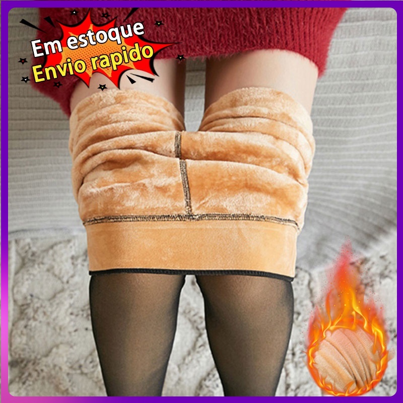 Meia-calça feminina plus size forrada de lã, legging térmica