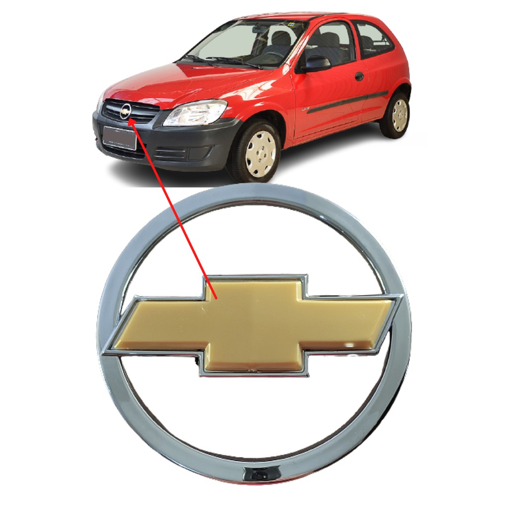 Emblema dianteiro Grade Chevrolet Gm Celta e Prisma 2007 2008 2009 2010 cromado e dourado encaixe