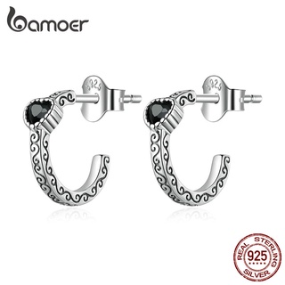 Bamoer 925 Brinco De Prata Vintage Preto Zircônia Retrô Fashion Joalheria Presente Para Meninas
