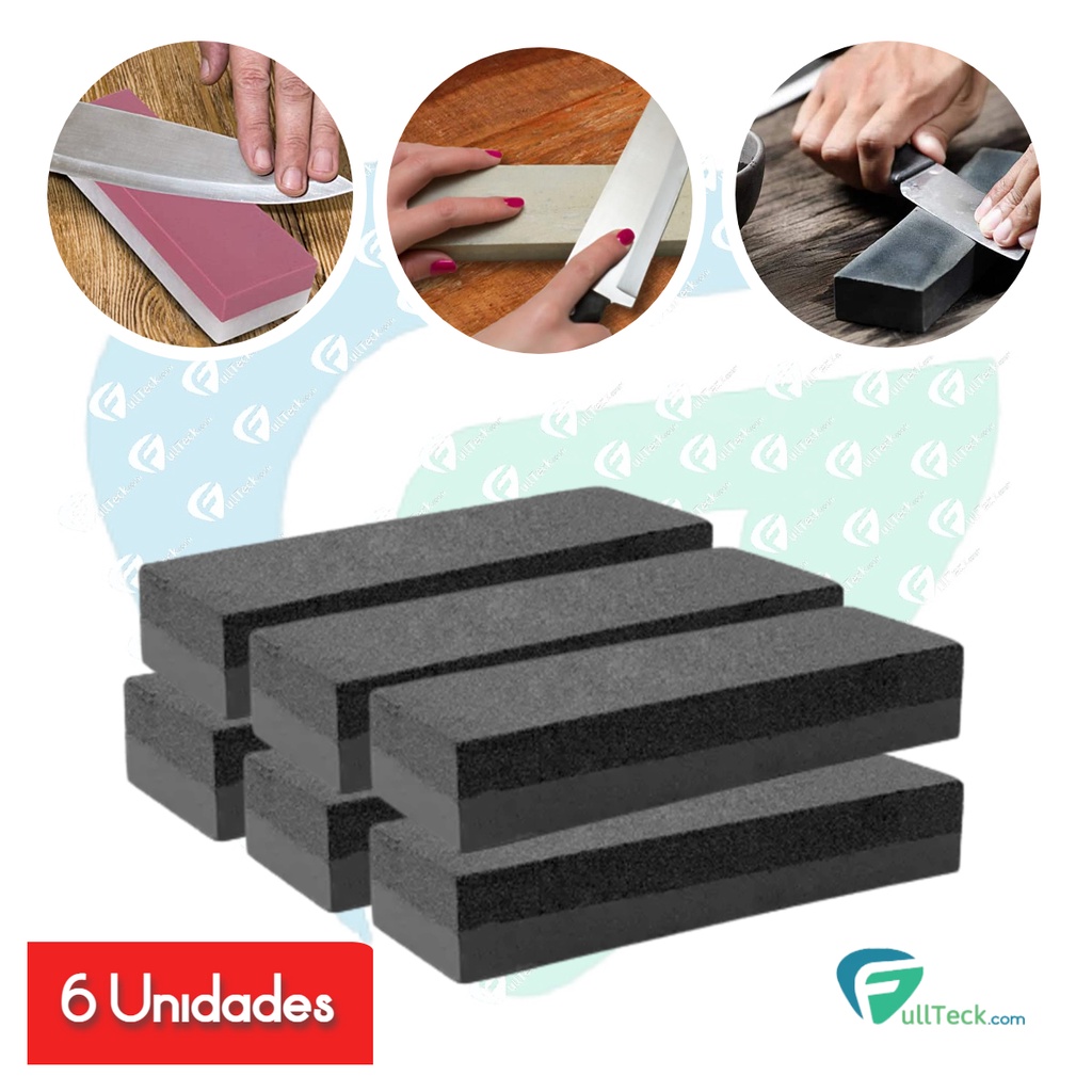 Kit 6 Pedra De Amolar e Afiar Faca Dupla Face 8'' Retangular Durável em Oferta na Shopee