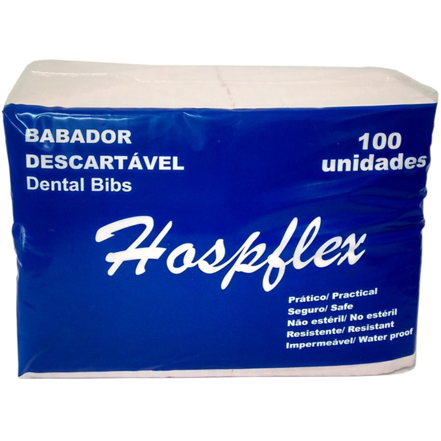 Babador Descartável Branco Bibs Hospflex C/100 Unidades
