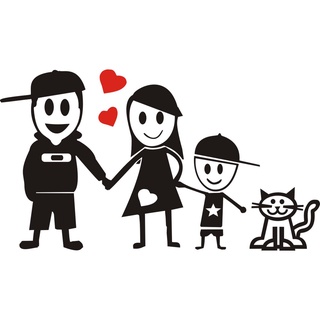 Adesivo Familia Feliz - Pai, Mãe, Filho, gato - 17x10cm