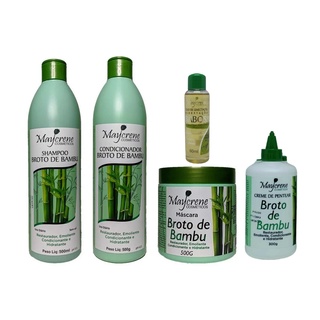 Kit Broto De Bambu ( Shampoo + Condicionador + Máscara + Creme de Pentear 300g + Oleo de Umectação ) 5 Produtos - Rico em aminoácidos e minerais, força e crescimento para os seus cabelos