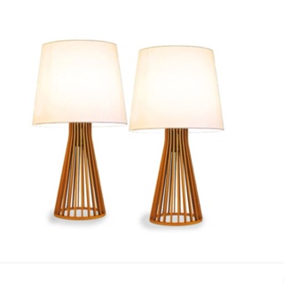 2 Abajur Skyshow Milena Madeira Cúpula Tecido Vintage Mesa CB em Oferta na Shopee