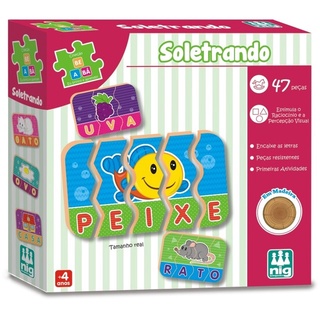 Jogo Soletrando C/ 47 Peças em Madeira Jogo Alfabetizante