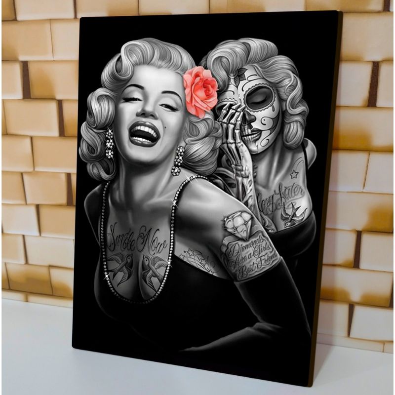 plaquinha decorativa MDF Marilyn Monroe tatoo caveira mexicana