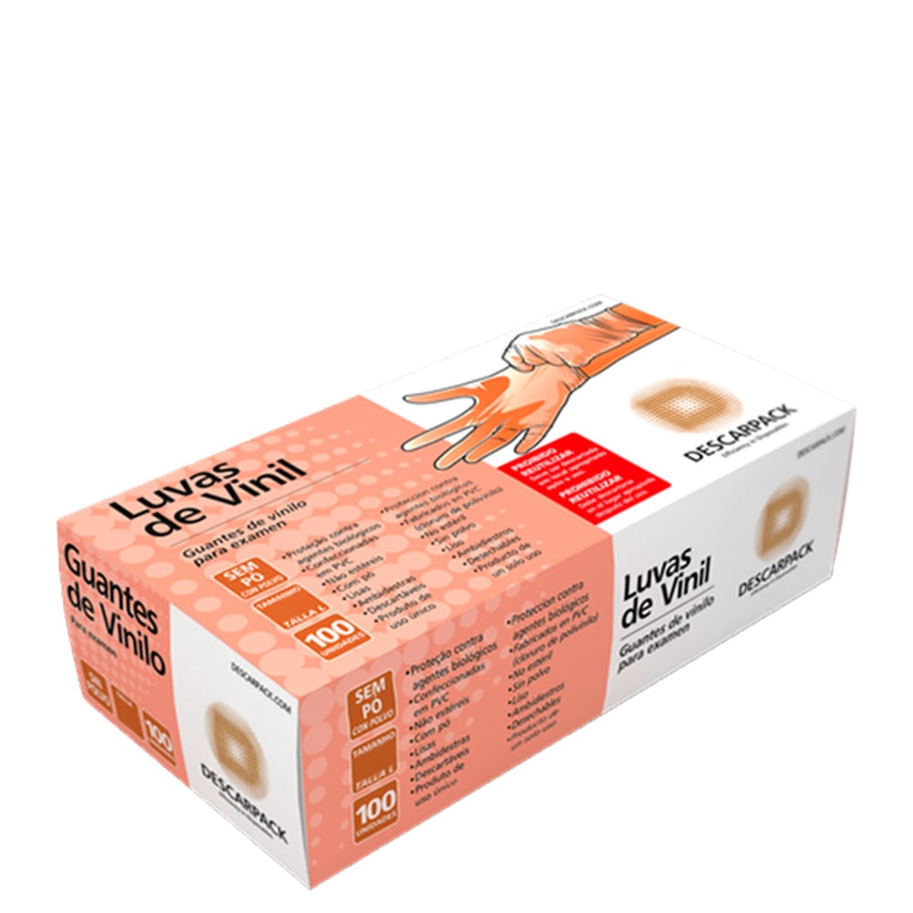 Luva de Vinil Sem Pó Descarpack M 100 Unidades