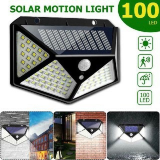 Lampada Solar Para Exterior 100 led  Prova D'agua Led Ip65 Sem Fio Com Sensor 365 Dias Conta De Luz
