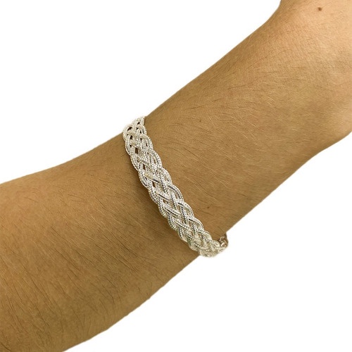 Pulseira Bracelete 6 Fios Trançada Folheada Prata 925