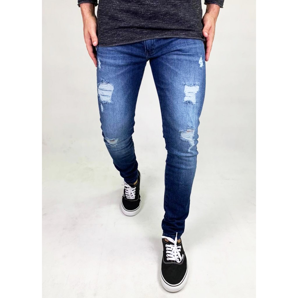 Cal A Masculina Jeans Rasgada Premium Destroyed Slim Skinny Lycra Elastano Promo O Shopee Brasil