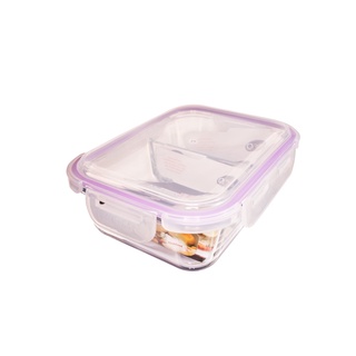 Pote de Vidro Retangular Divisória Tampa Hermética 640ml