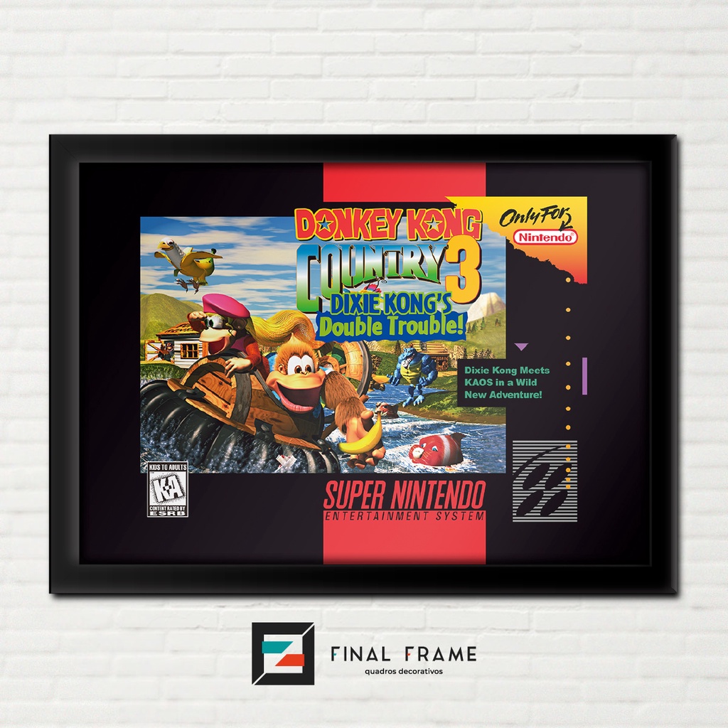 Quadro Capa Donkey Kong Country 3 US – Super Nintendo-33 x 45cm