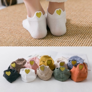 Meias Femininas Coloridas Bonitas De Coração Amarelo De Tornozelo Para Meninas
