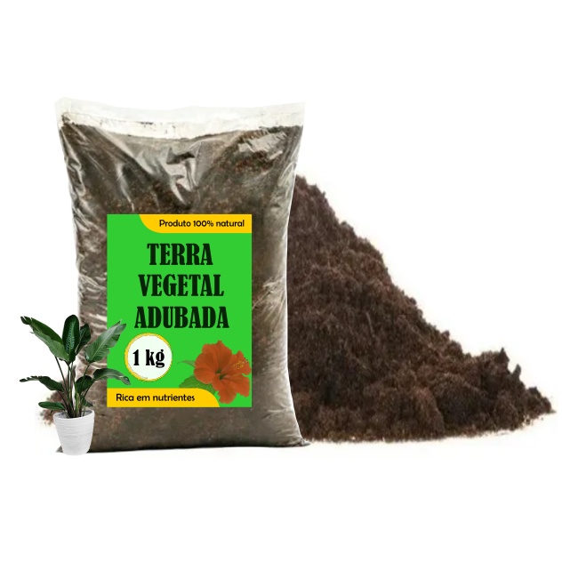 1 kg Terra Vegetal Adubada Natural Substrato  P/ Plantio