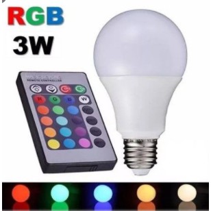 Lâmpada LED Bulbo RGB 3W Colorida Bivolt com Controle Remoto BOA QUALIDADE