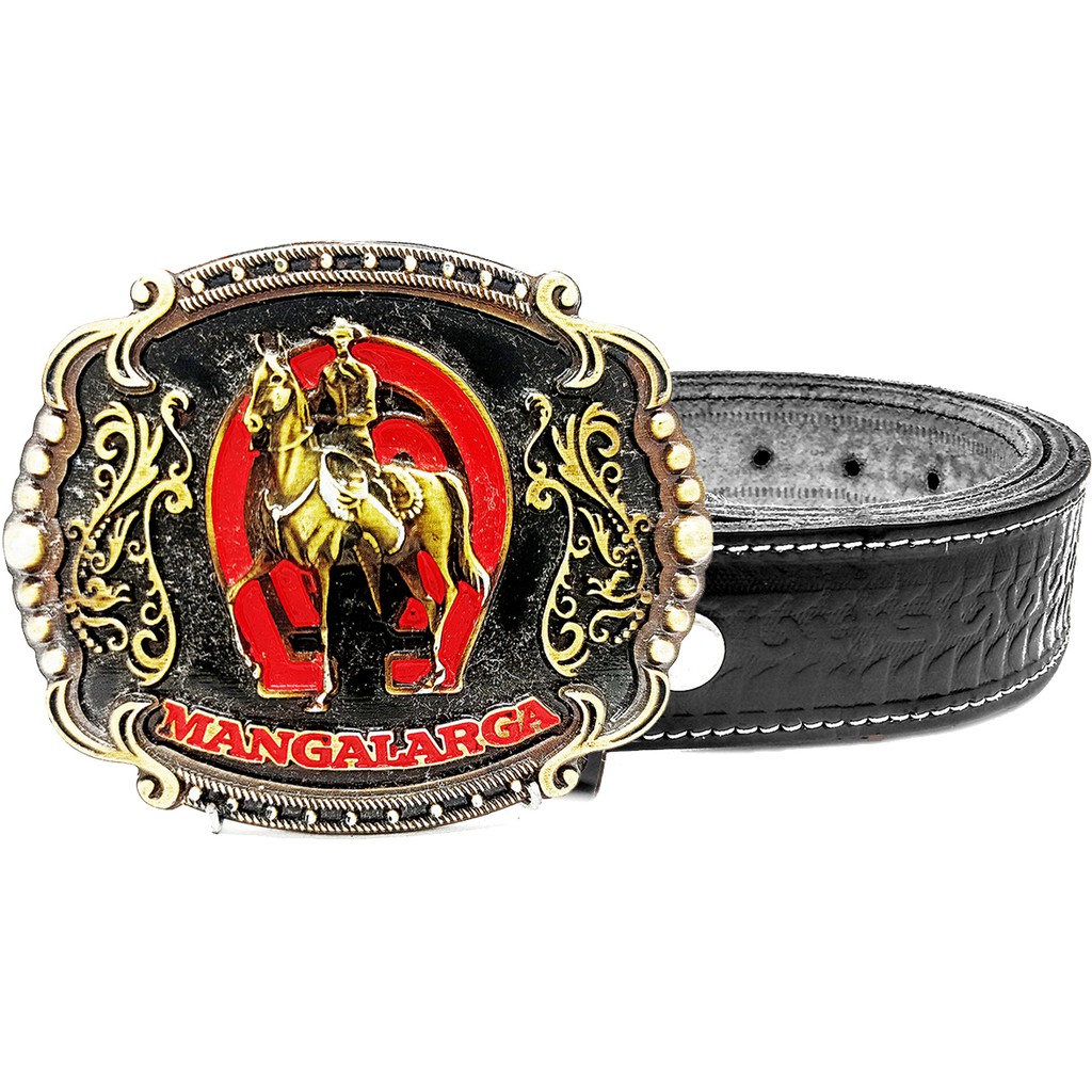 Cinto Couro Cowboy Com Fivela Mangalarga Country Ouro Velho Cavalo CV