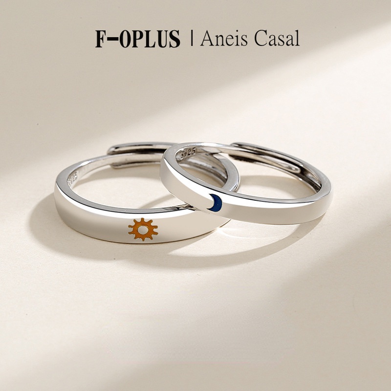 F-OPLUS | Anel Aliança de Namoro Sol e Lua Ajustável Par de Aliança de Compromisso para Masculino e Feminino CRC072