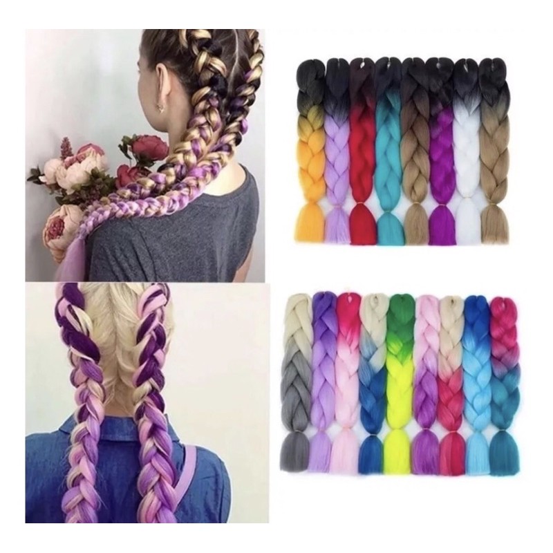 Kanekalon Jumbo Fibra Tranças Cosplay Afro Box Braid Twist Varias Cores Fibra sintética feito a mão