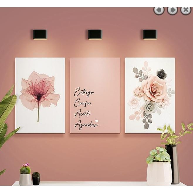Kit Quadros Decorativos Mosaico 3 Peças Trio Frase Salmo Entrego Confio Aceito Agradeço Fé...