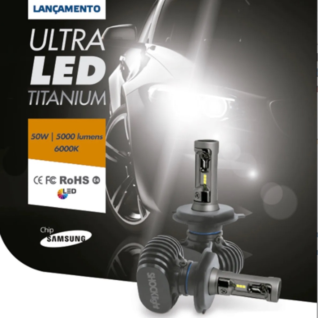 Ultra Led Titanium Shocklight 6000k H1 H3 H7 H8 H11 H16 Hb3 Hb4 em Oferta na Shopee