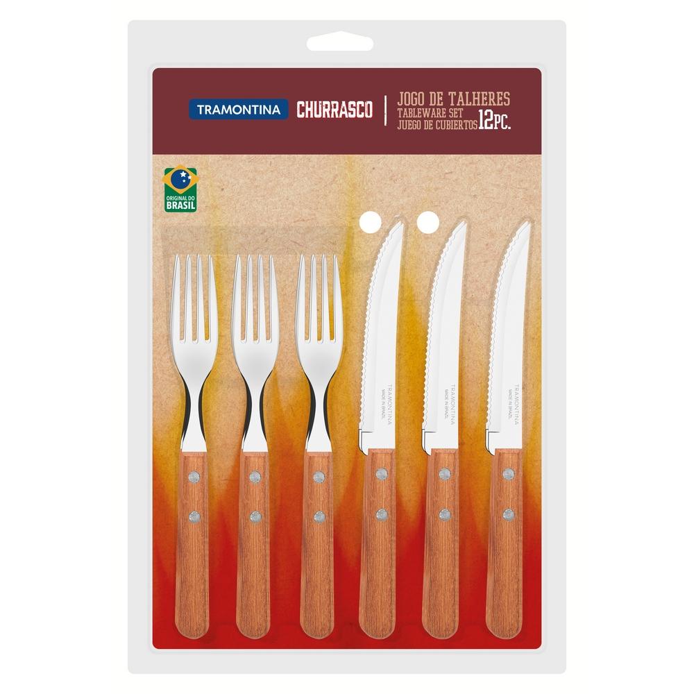 Faqueiro Tramontina Cabo De Madeira Inox 12 Peças Dynamic em Oferta na Shopee