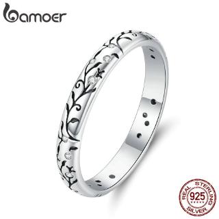 Bamoer 925 Sterling Silver Vine Pattern Anéis Dedos Para Mulheres Empilháveis Retro Vintage SCR659