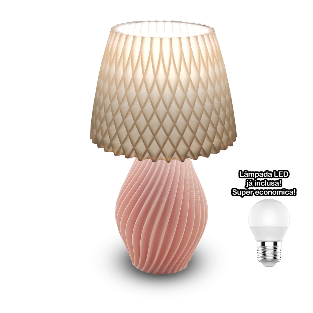 Luminária/Abajur Bivolt Decorativo para mesa e criado mudo - Modelo Exclusivo em Espiral