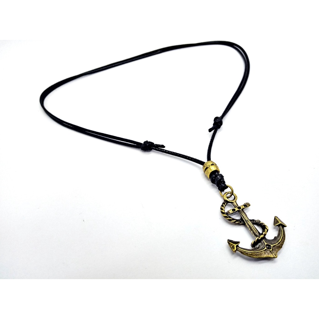 Colar Cordão Preto Pingente Ancora Vintage Ouro Velho Regulável REF:REF: 243