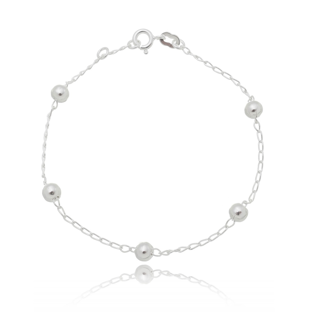 Pulseira de Prata 925 Pura Bolas 3mm