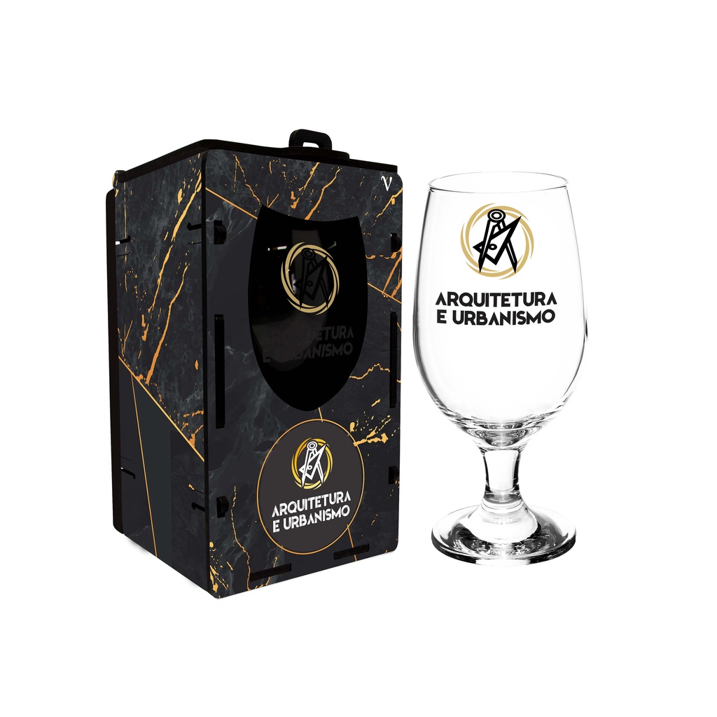 Taça Cerveja de Vidro + Caixa Mdf Personalizada Presentes Formatura Cursos Arquitetura e Urbanismo