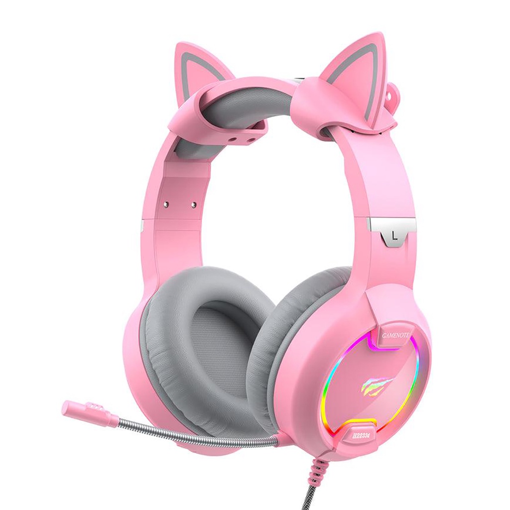 Headset Gamer Havit Gamenote H2233d RGB Orelhas Rosa